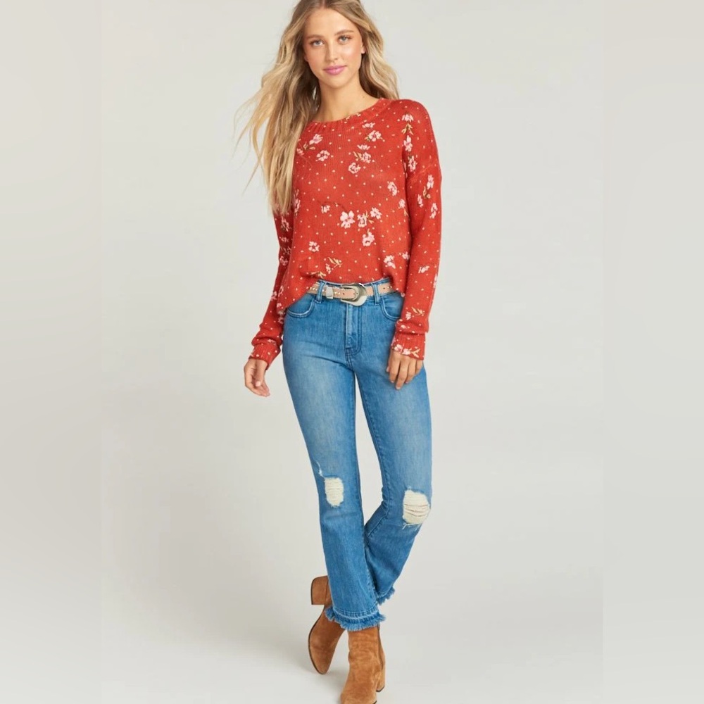 Show me your mumu cropped varsity sweater floral size small